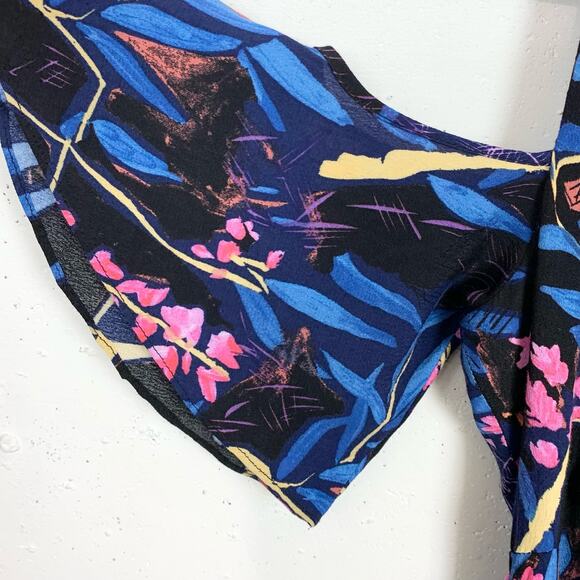 Anthropologie Maeve Womens Elia Dress Open Shoulder Floral Print Blue Pink 6 - Picture 7 of 15